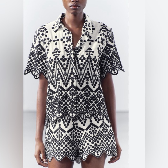 Zara Tops - Zara Contrast Embroidered Shirt New With Tags. .